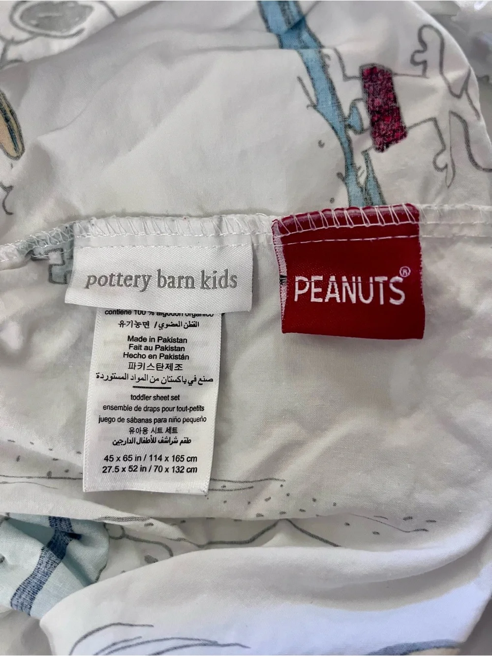 Pottery Barn Kids White Snoopy Surf Organic Cotton Toddler Sheet Set